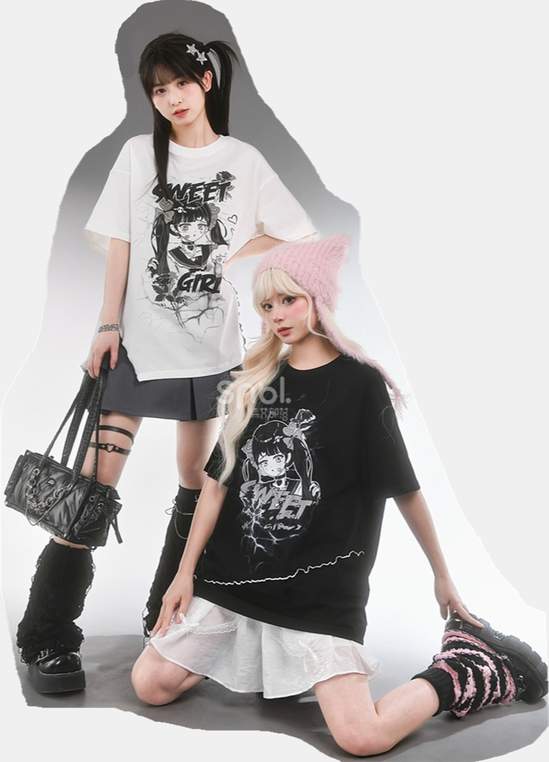 Y2K T-Shirt Anime Top Ripped Design 35898:560040