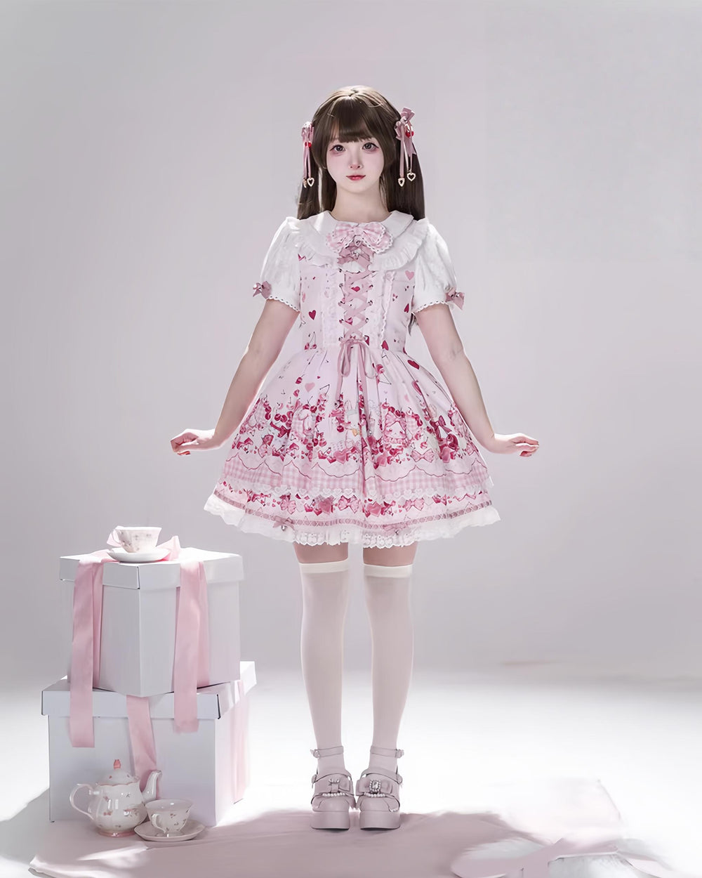Kawaii Lolita Skirt Set, Bunny and Cherry Print 45163:838115