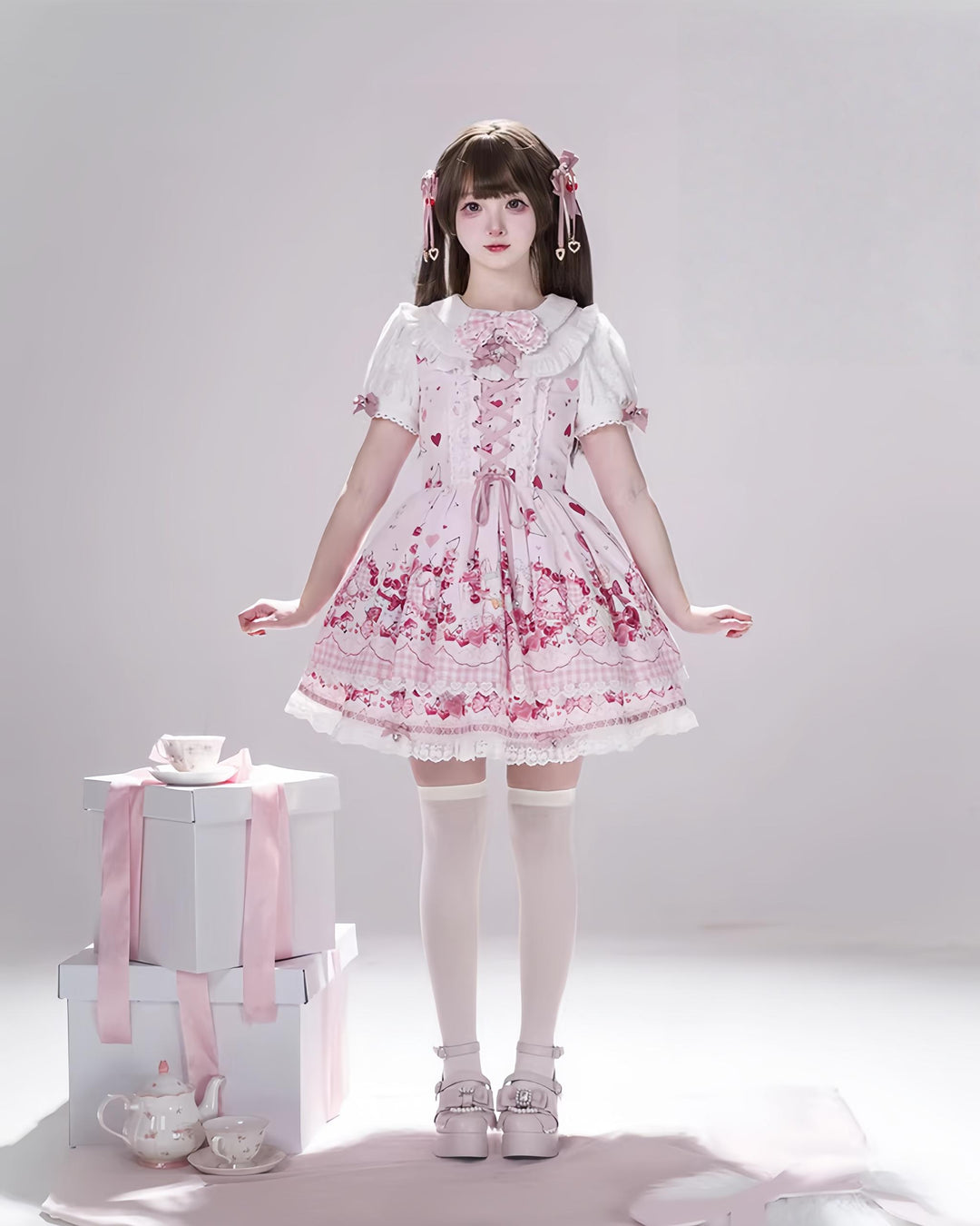Kawaii Lolita Skirt Set, Bunny and Cherry Print 45163:838115