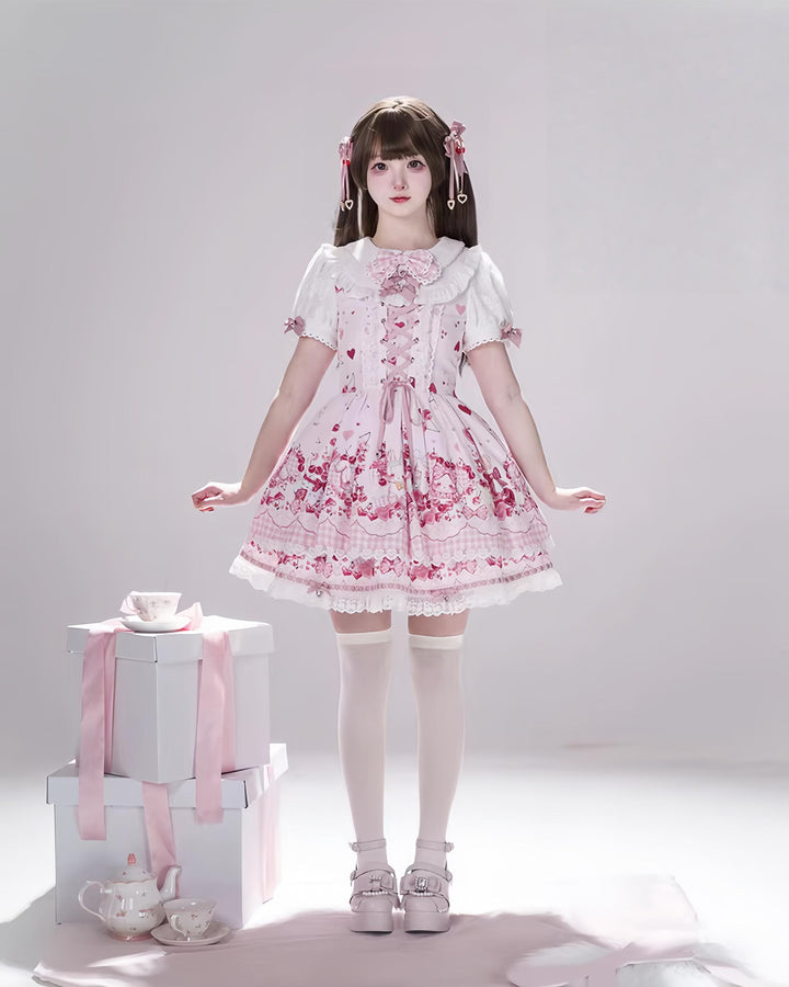 Kawaii Lolita Skirt Set, Bunny and Cherry Print 45163:838115