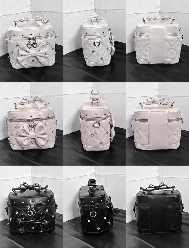 Rhinestone Boxy Handbag, Detachable Crossbody Strap 44768:850671