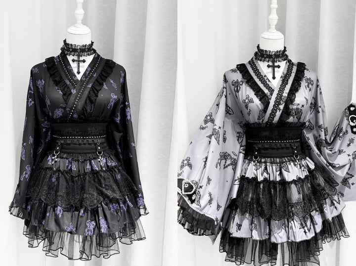Gothic Blouse and Skirt Yukata Set, Wing Print 45129:836040
