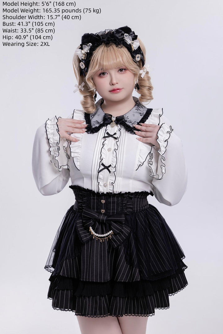 Jirai Kei Lace Collar Blouse, Detachable Sleeves 45226:842209