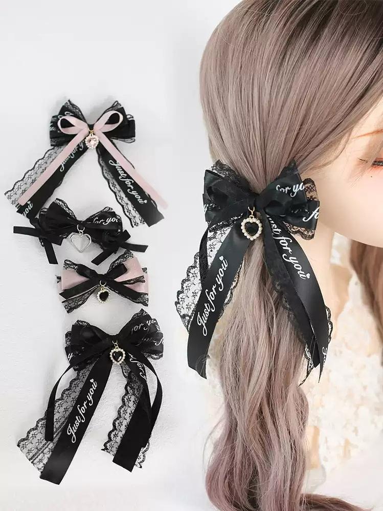 Jirai Kei Headdress Black Pink Hairpin Bow Hair Clip 22536:614850