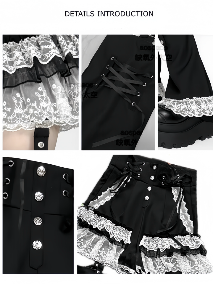 Jirai Kei Shorts Y2K Patchwork Leg Cover Tiered Lace 40638:671460