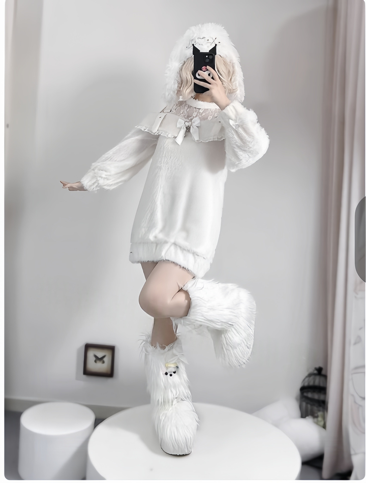 Jirai Kei Sweater Long White Lace Sweater Layered Skirt 42147:760863
