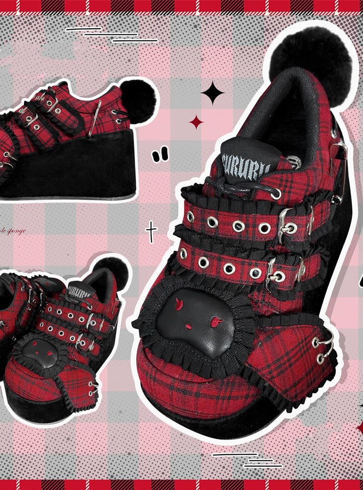 Y2K Shoes Red Plaid Platform Shoes Bandage Bunny Shoes 34394:471244 34394:471244