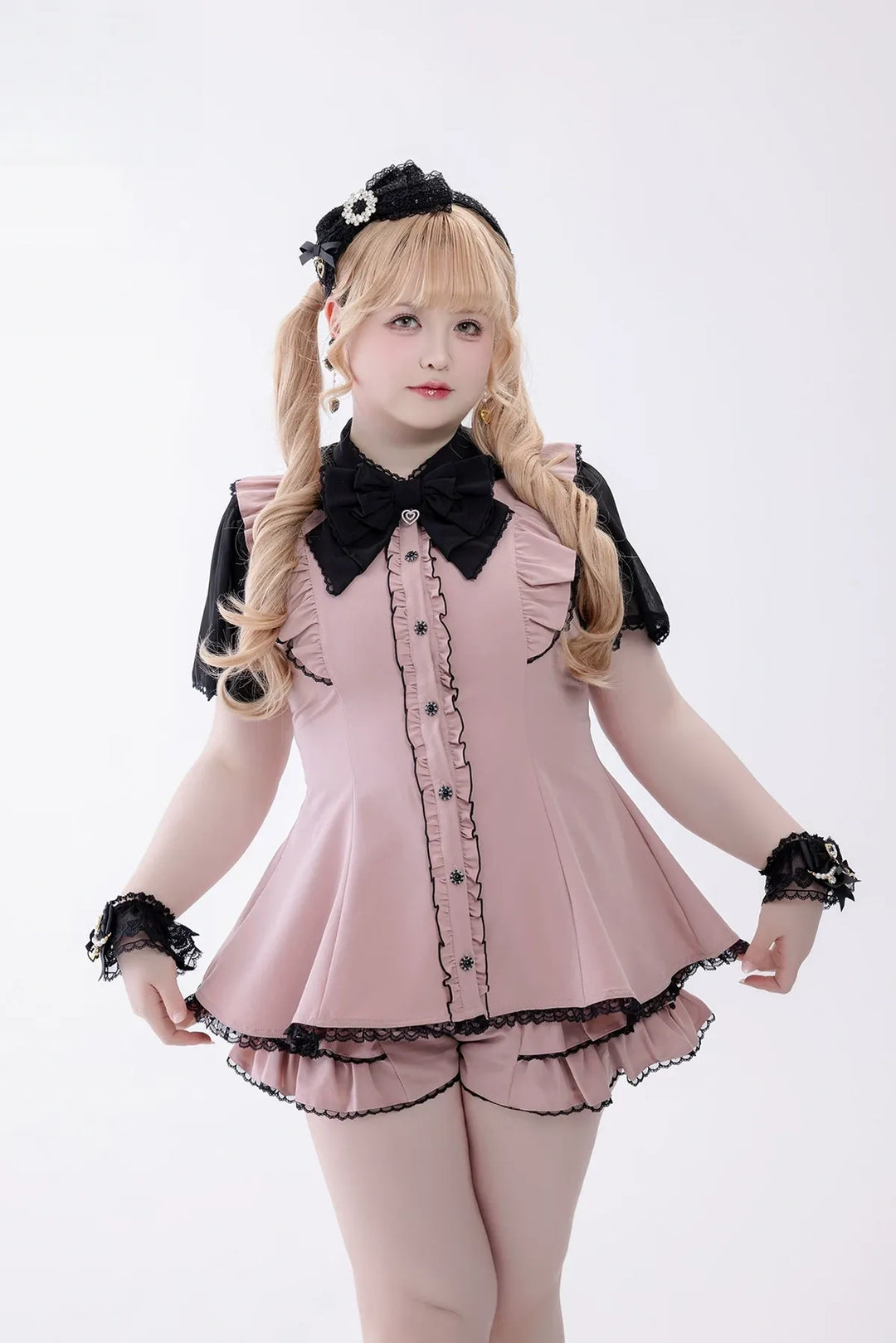 Jirai Kei Button Closure Dress Set Up, Chiffon Sleeves 45390:846614