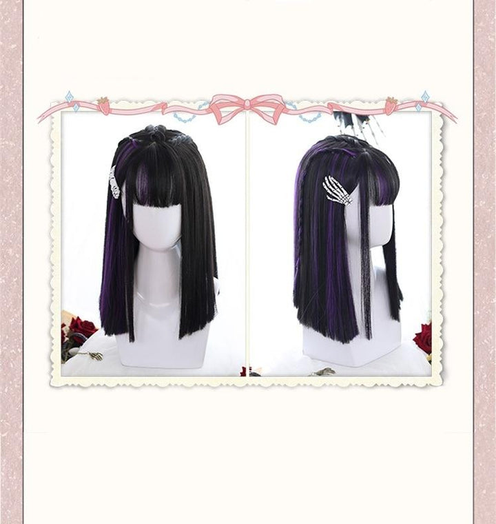 Lolita Wig Black Purple Partial Highlight Straight Wig 35948:513510 35948:513510