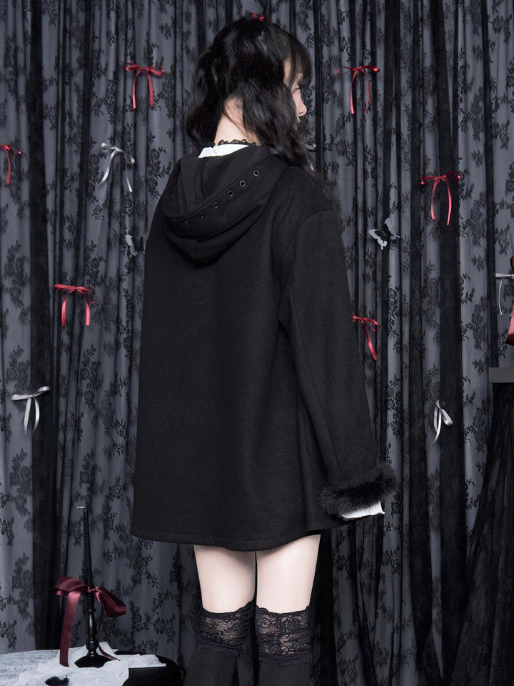 Jirai Kei Coat Black Jacket Heart-Shaped Pockets Hood 40390:667712