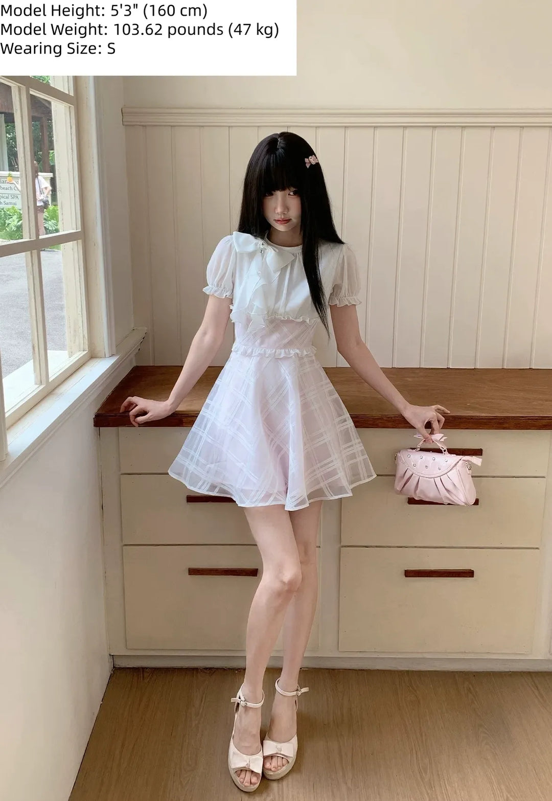 Seiso Kei High Waist Dress, Diamond Grid Tulle Hem 45623:858555