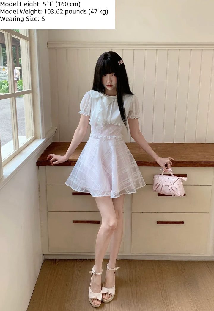 Seiso Kei High Waist Dress, Diamond Grid Tulle Hem 45623:858555