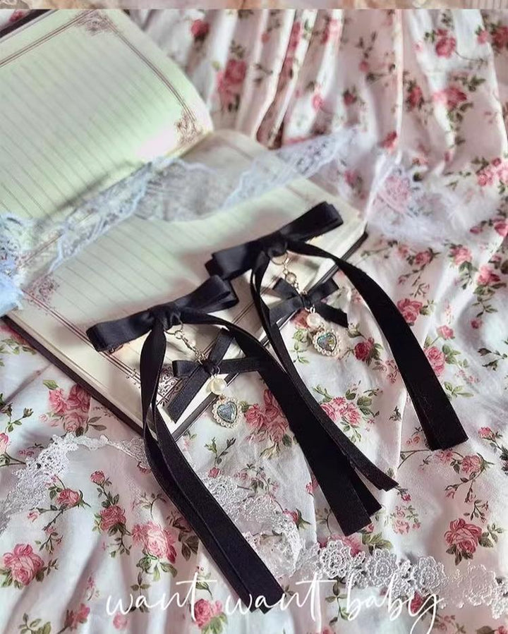 Jirai Kei Barrette With Bow and Rhinestone Lolita Hairclip 35640:500402 35640:500402