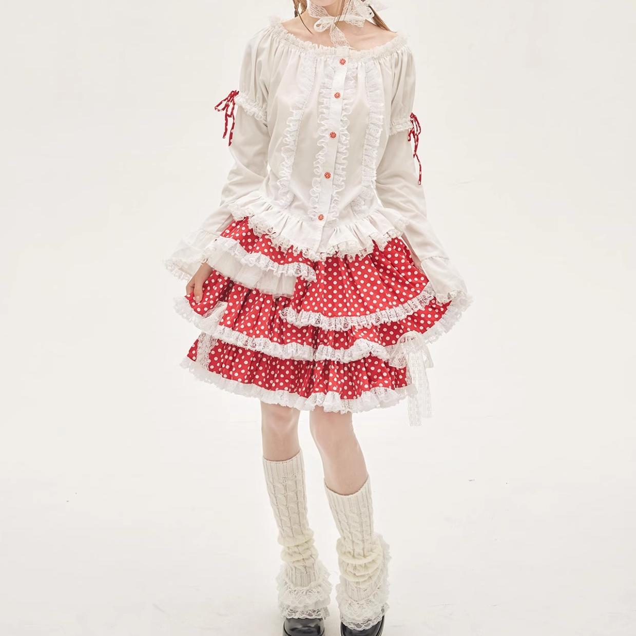 Lolita Skirt Retro Red Polka Dot Skirt 36150:542910