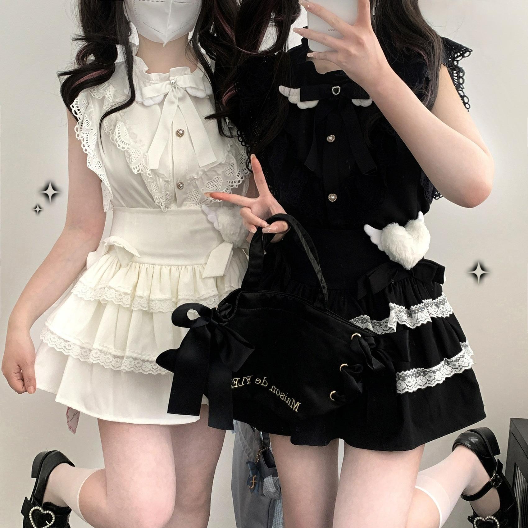 Jirai Kei Skirt Bow Double Layer Lace Cake Skirt 36774:540432