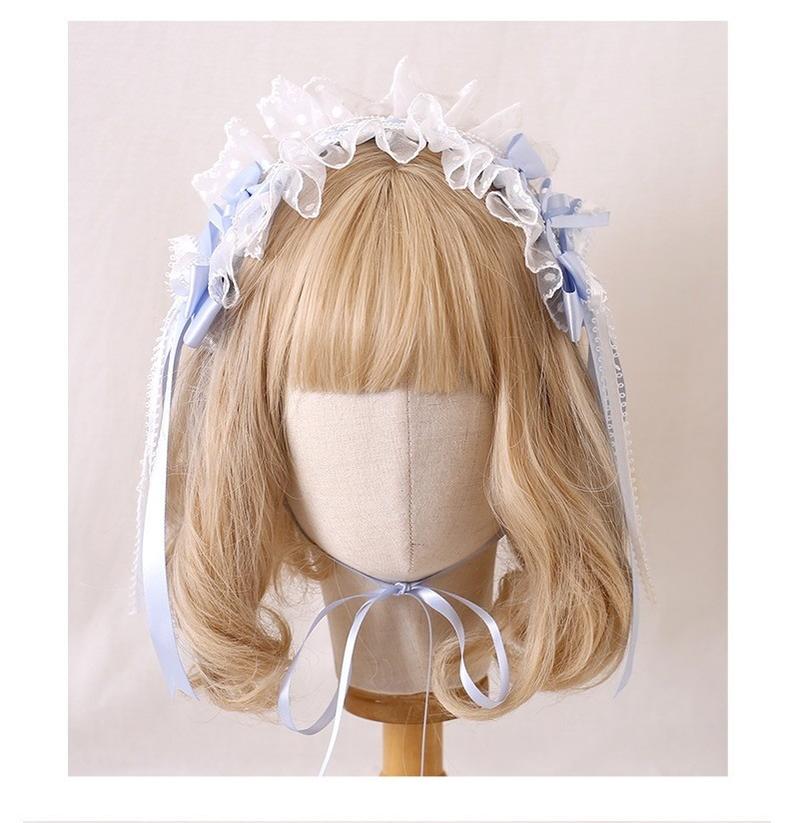 Lolita Headdress Blue Satin Ballet Hair Clip Lace Headband 37020:551604 37020:551604