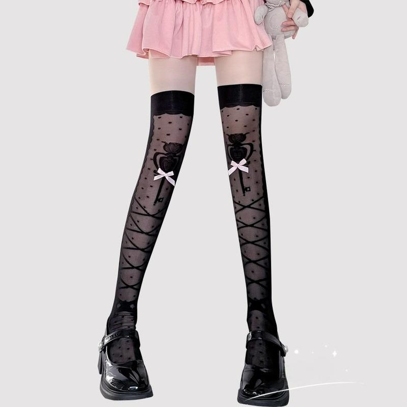 Lolita Socks Cross Thigh Socks Bow Over-the-Knee Stockings 36624:557756