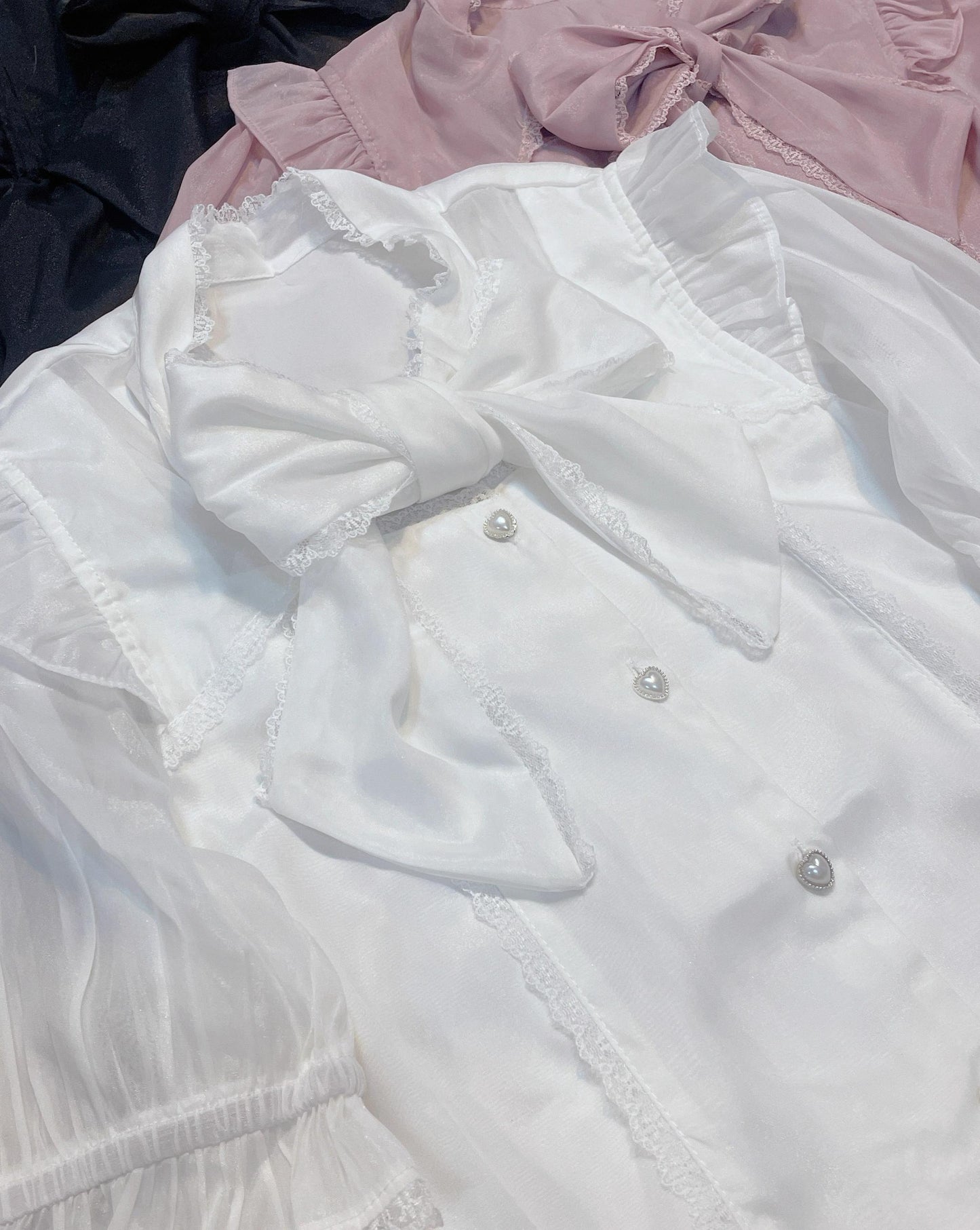 Jirai Kei Blouse Black White Pink Shirt Bowknot Short Sleeve Shirt 31994:432948