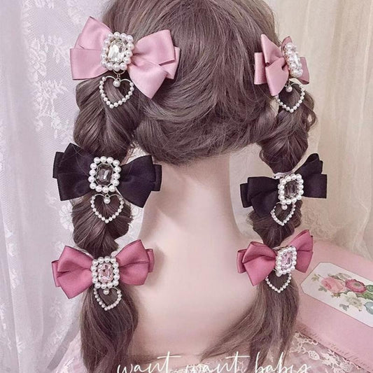Lolita Headdress Jirai Kei Bow Hairpin Heart--shaped Hair Clip 35646:514158