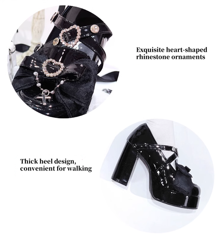 Jirai Kei Shoes High-heel Platforms Heart-shaped Rhinestone 40100:656472