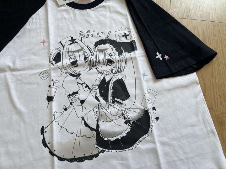 Yami Kawaii T-shirt Black White Subculture Cotton T-shirt 35690:499428 35690:499428