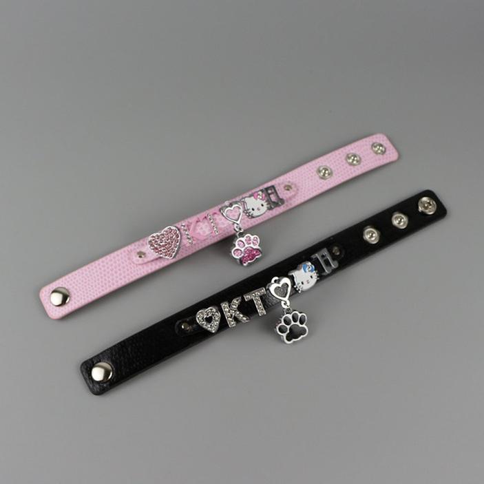 Pink & Black Y2K Cat Charm Bracelet, Snakeskin-Like 45527:853218