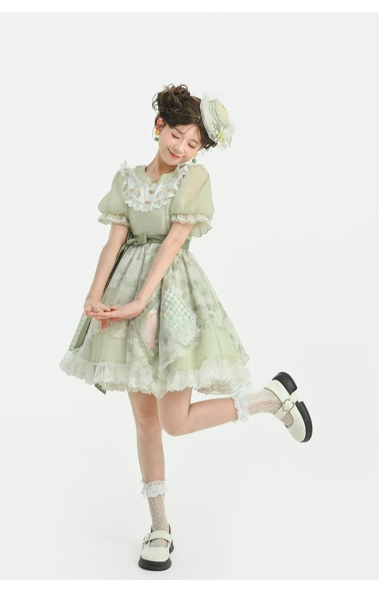 Cottagecore Dress Green Patchwork Lace Lolita Dress 35906:568974