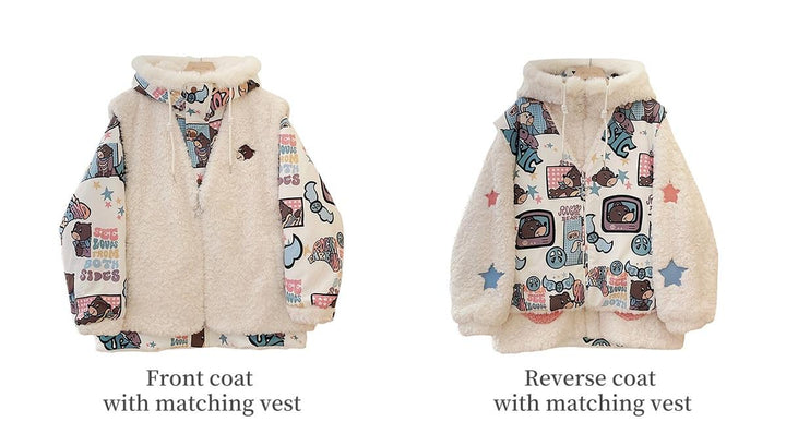 Kawaii Winter Coat Thickened Print Reversible Hooded Coat 39796:640950