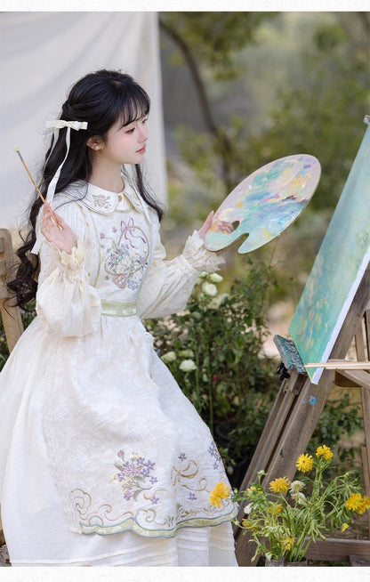 Cottagecore Dress Mori Kei Dress Set Embroidered Cotton Set 36238:527656