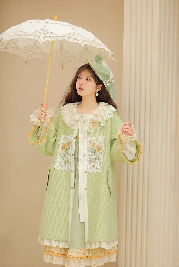 Mori Kei Coat Woolen Coat Green Coat Salopette 39288:645348