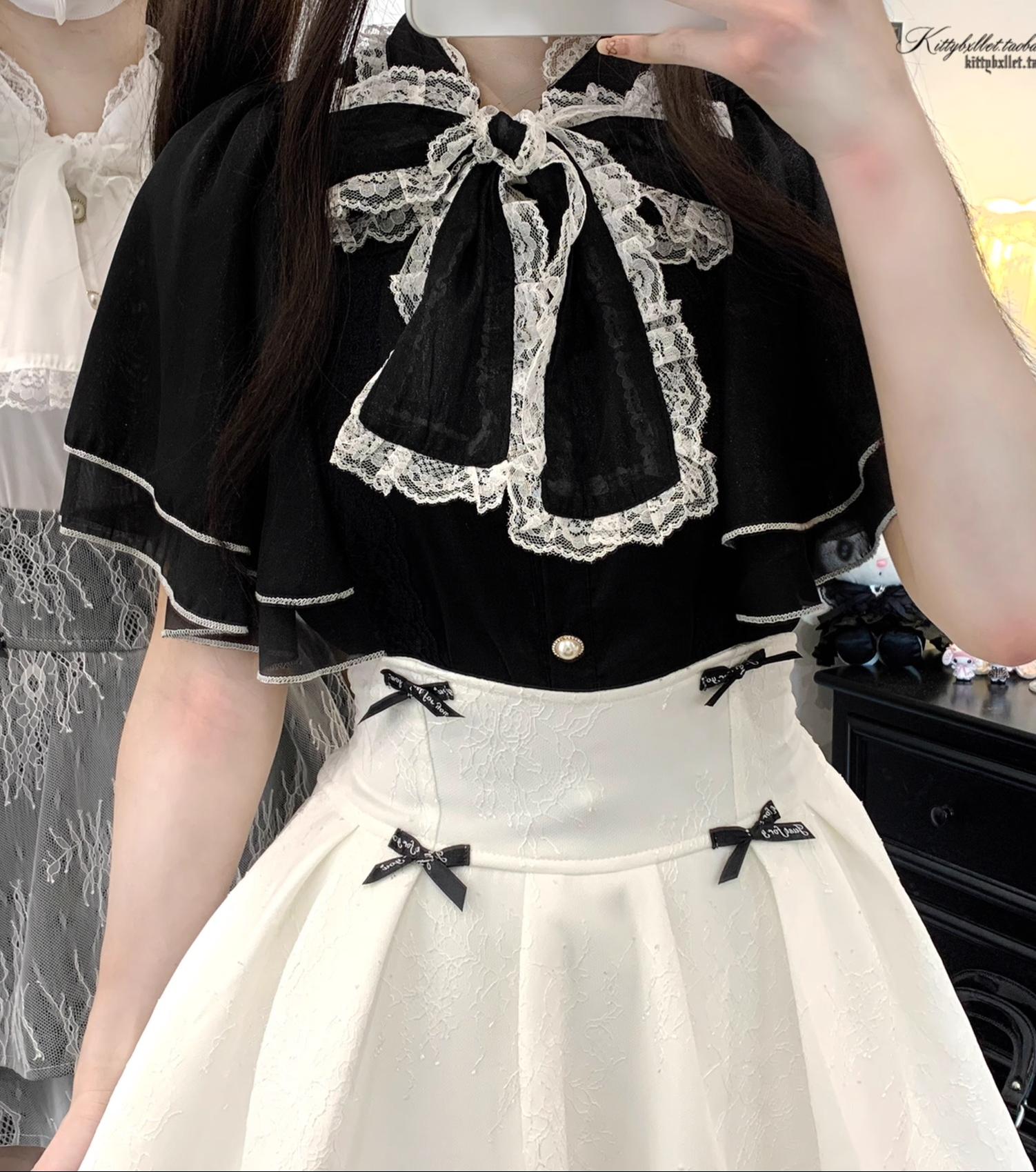 Jirai Kei Double-layered Skirt With Lace And Bow Details – Honey