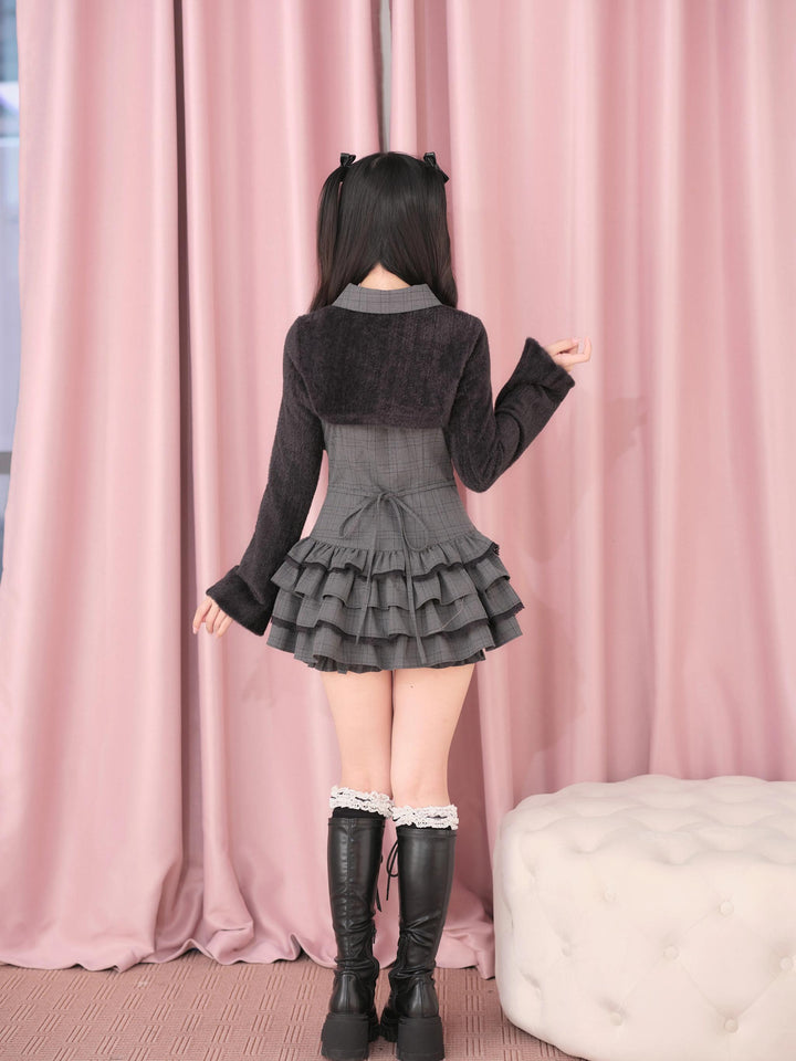 Ryousangata Suspender Dress & Plush Crop Top Set 45856:865414