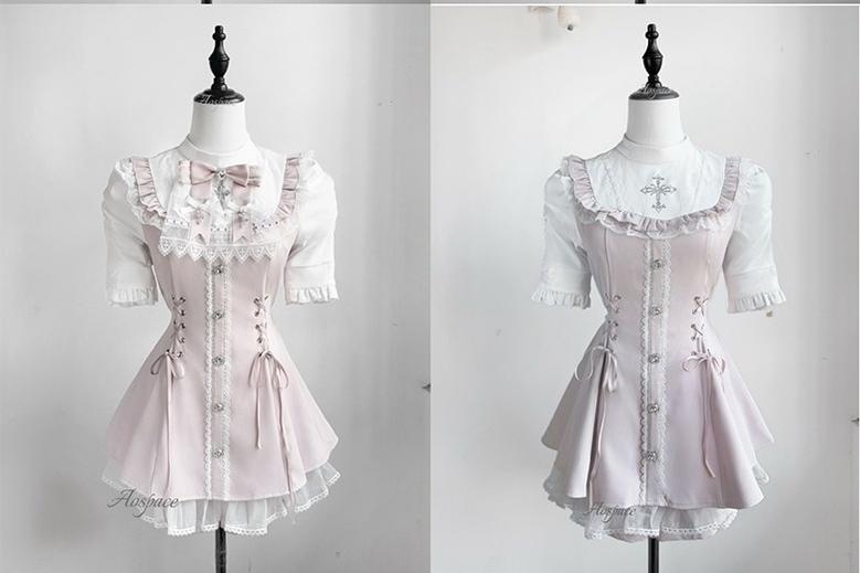 Short-sleeved Ryousangata Dress, Detachable Bowtie 43823:786776