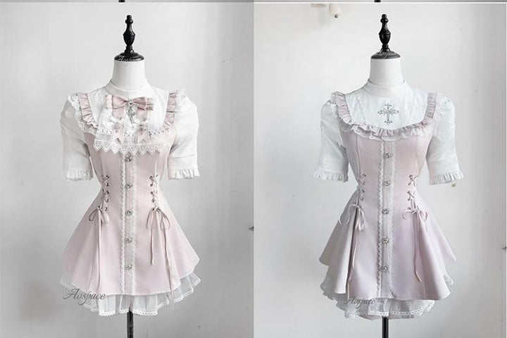 Short-sleeved Ryousangata Dress, Detachable Bowtie 43823:786776