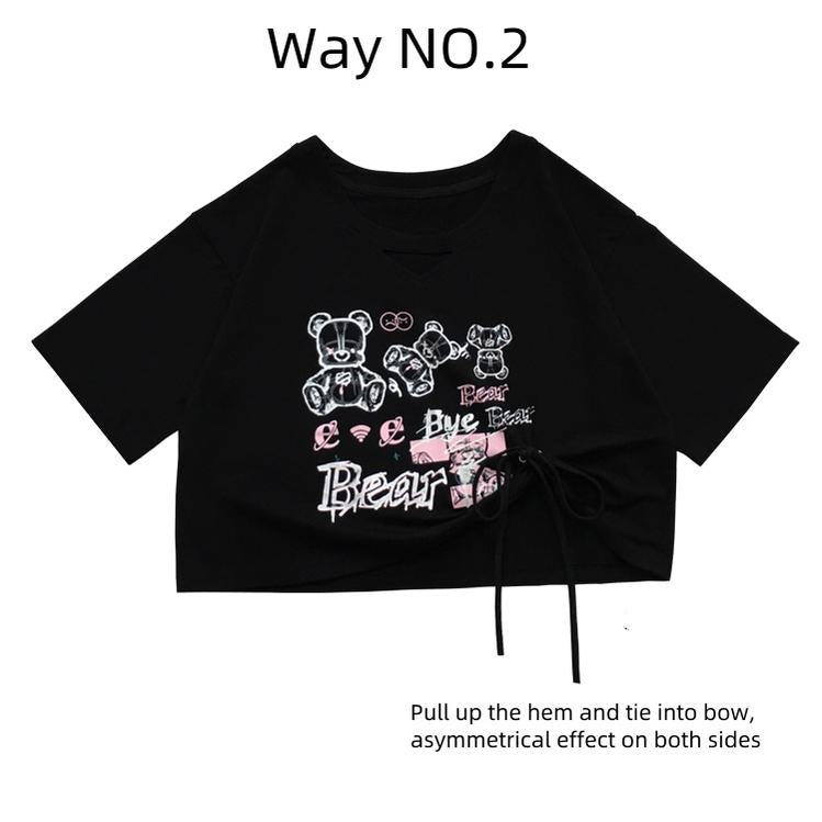 Jirai Kei T-shirt Bear Printed Short Sleeve Top For Summer 37570:563278