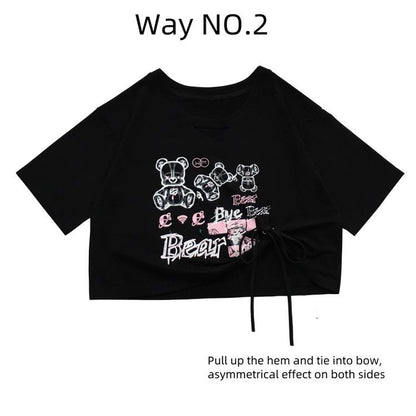 Jirai Kei T-shirt Bear Printed Short Sleeve Top For Summer 37570:563278