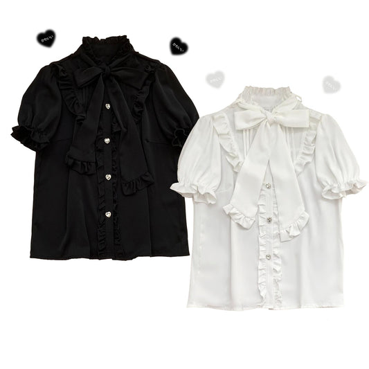 Jirai Kei Blouse Sweet Lace Butterfly Tie Shirt Short Sleeve Top 35382:522540