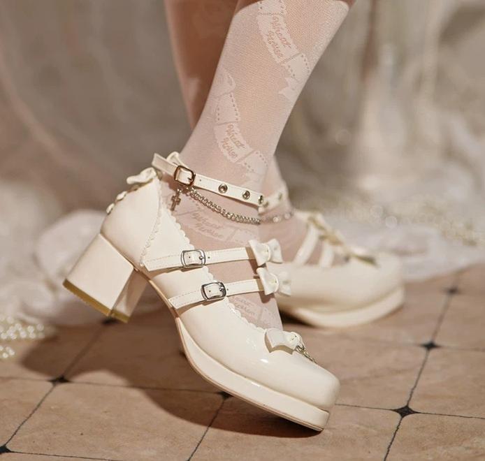 Halloween Gothic Lolita Heeled Shoes, Cross Pendant 45653:857603