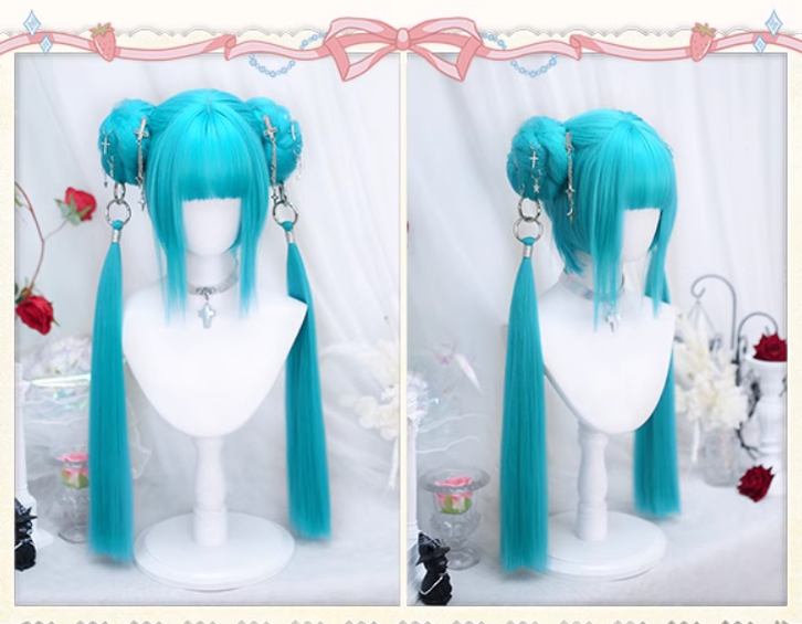 Lolita Wig Anime Wig Short Straight Hairpiece With Natural Ponytail 35882:506070 35882:506070