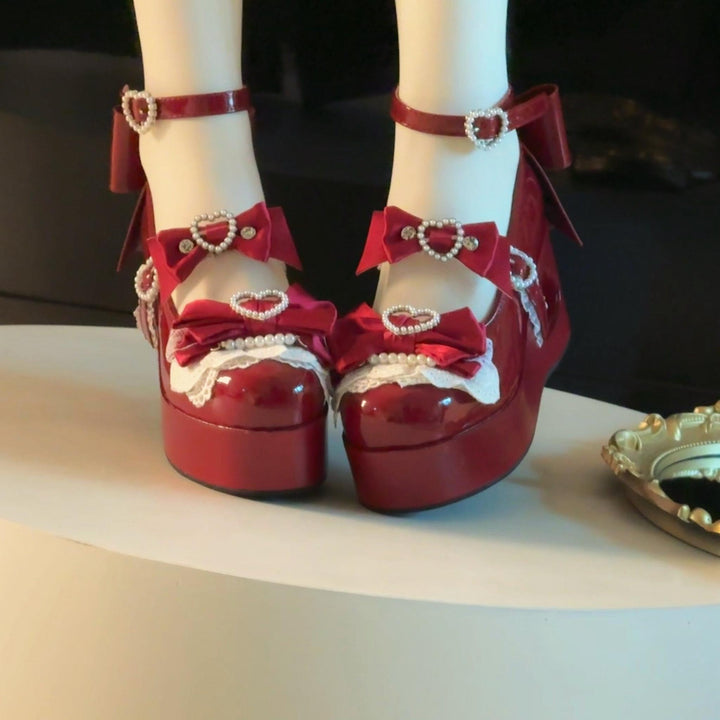 Old School Lolita High Platform Shoes, Heart Hollow Heel 44559:813919
