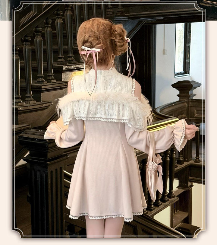 Seiso Kei Elegant Dress, Pink and White Knit 44113:796883