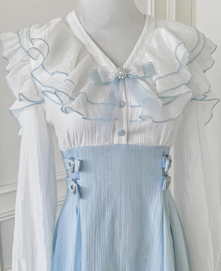 Seiso Kei Open Shoulder Dress, Layered Ruffle Collar 44973:833630
