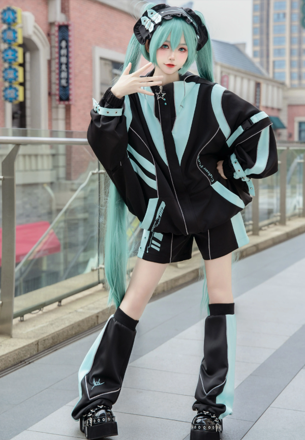 Jirai Kei Coat Cyberpunk Outfit Sports Jacket And Shorts Set 41048:684194