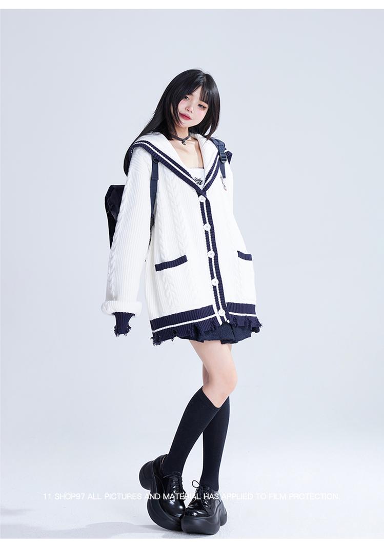 Preppy Cardigan Sailor Collar Sweater Embroidery Coat 40930:680548