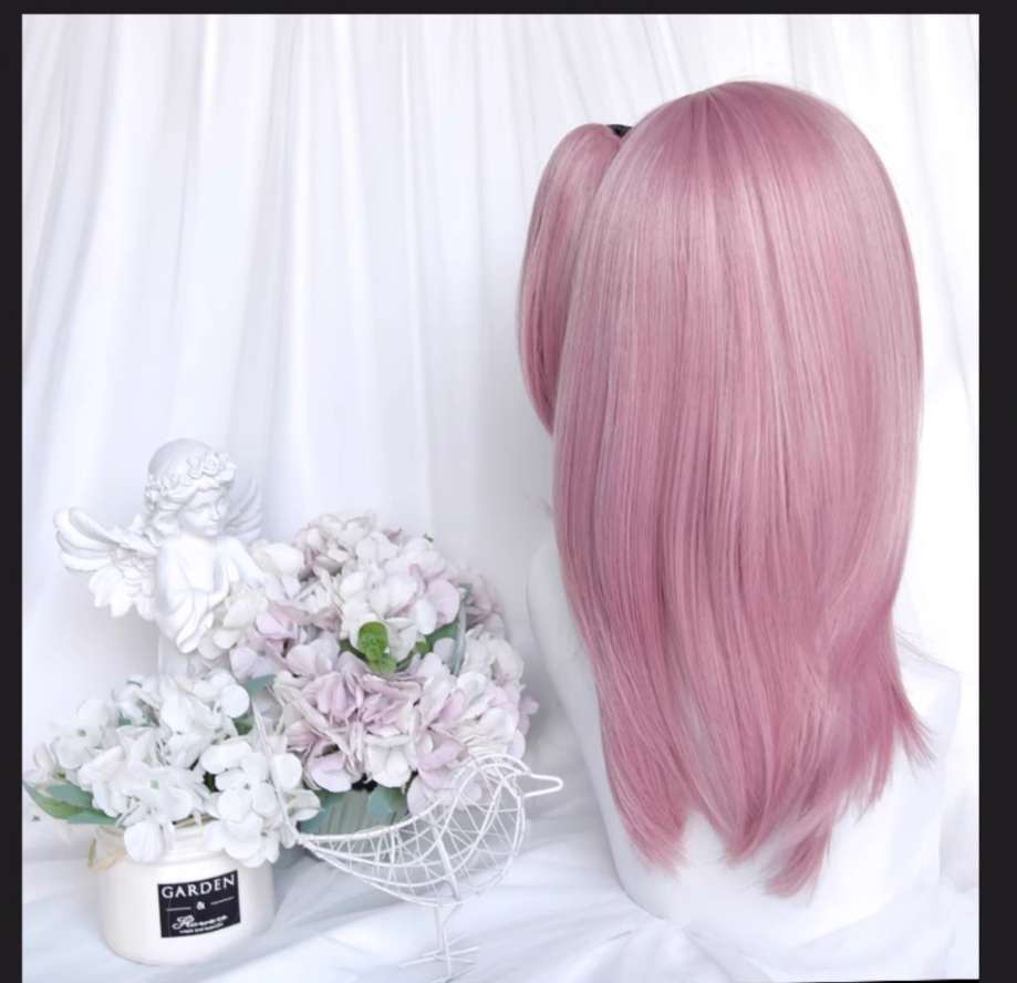 Lolita Wig Pink Mid-length Wig Girly Detachable Ponytail Wig 38890:605784