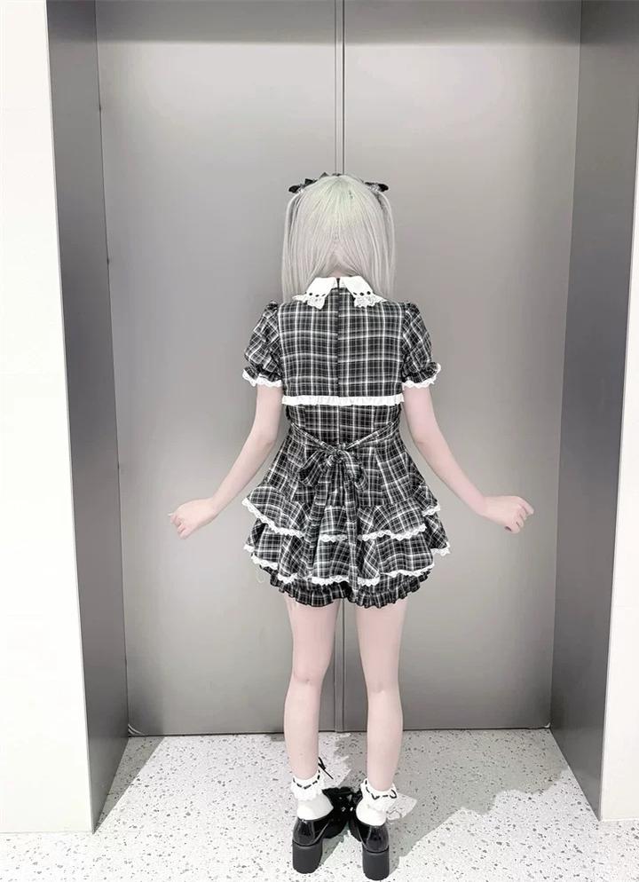 Plaid Jirai Kei Dress Set, Peter-pan Collar 45568:853328