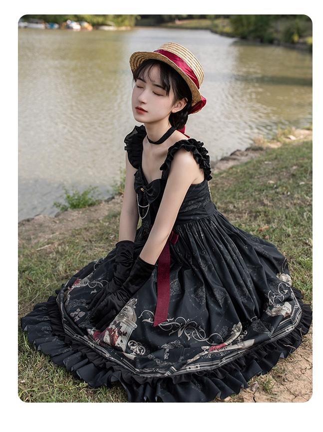 Gothic Lolita Dress With Birdcage Print Black Lolita Dress 35534:495550 35534:495550