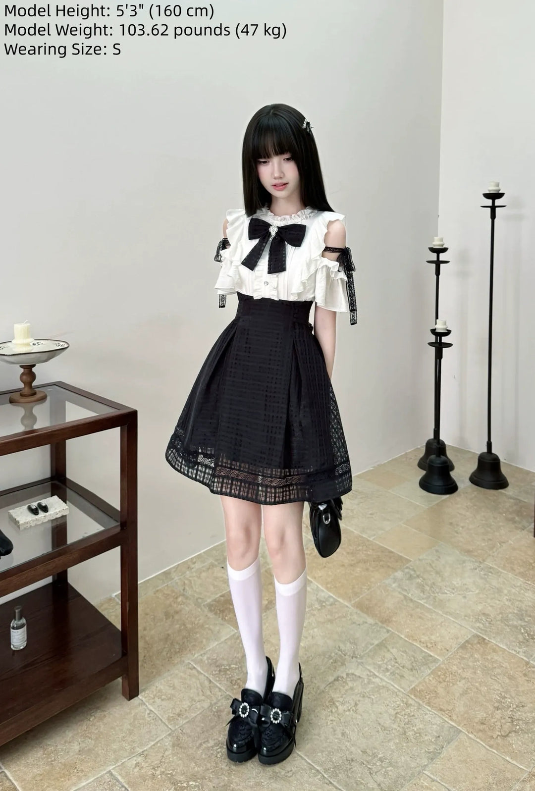 Seiso Kei Open Shoulder Dress, Black Lace Straps 45799:863066