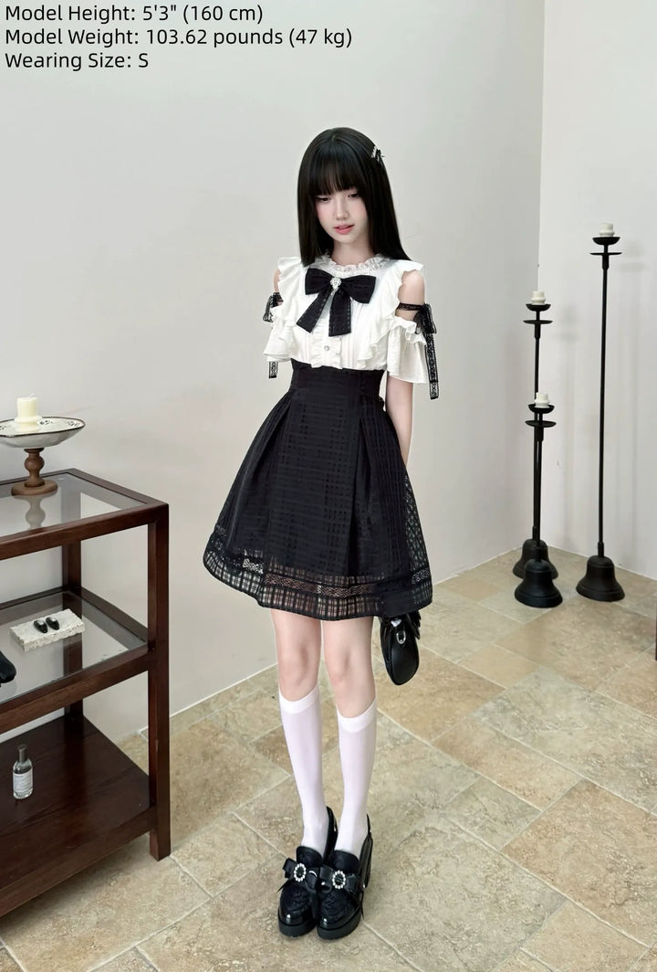 Seiso Kei Open Shoulder Dress, Black Lace Straps 45799:863066