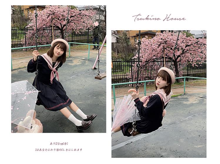 Navy and Pink JK Uniform Top + Pleated Skirt 43790:785171